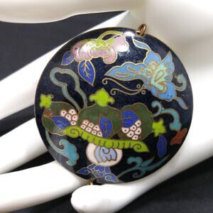 Vintage Cloisonné Double Sided Large Pendant, Blue Enamel Butterfly, 1960s